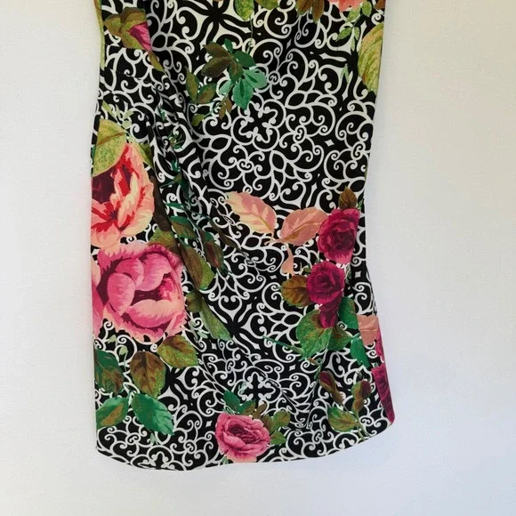 Joseph Ribkoff Black & White Scroll Floral Print Sleeveless Sheath Dress Size 8 - Picture 3 of 10